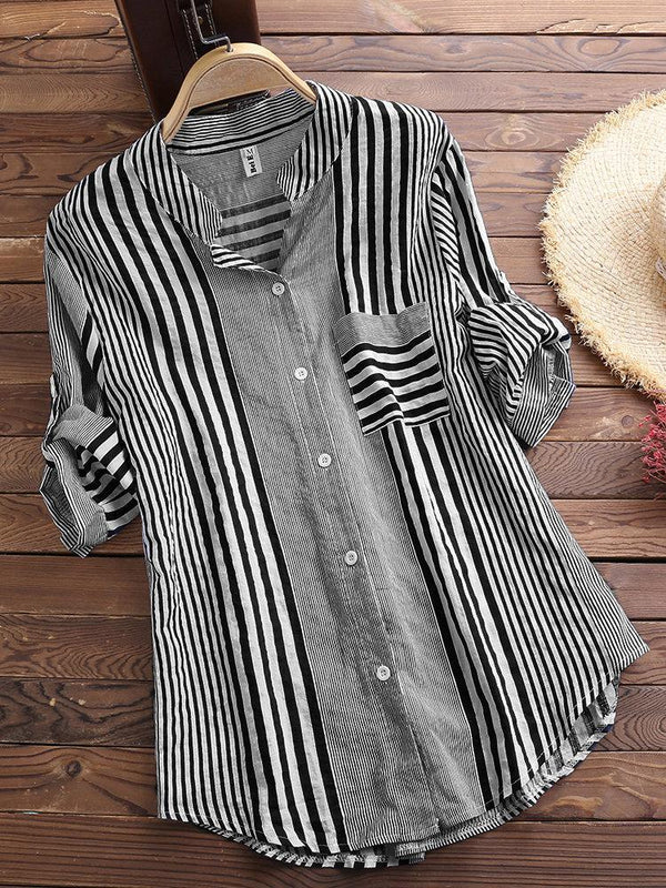 Women’s Casual Striped 3/4 Sleeve Button-Down Blouse