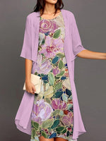 Robe midi violette à imprimé floral avec veste