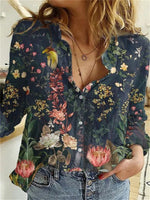 Floral Print Collared Long Sleeve Blouse