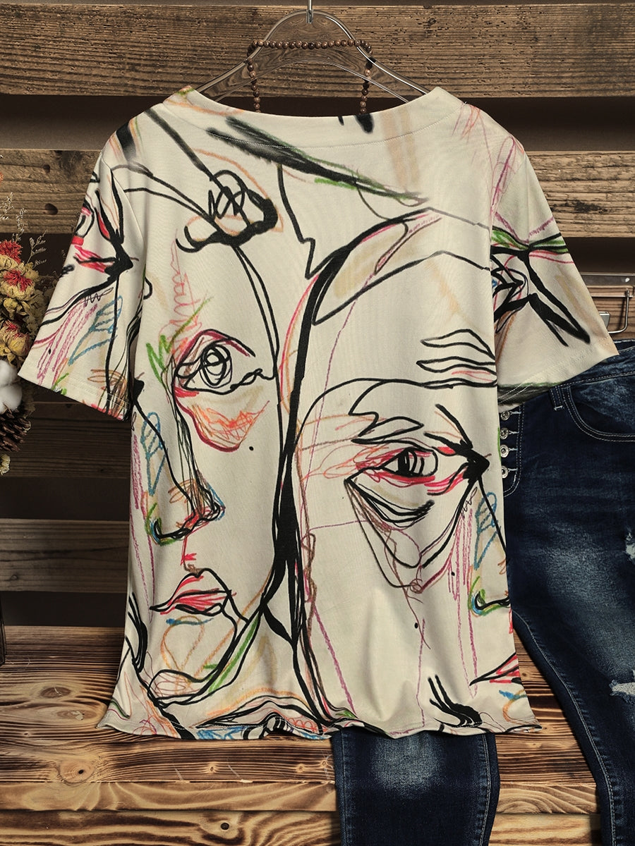 Abstract Print Short Sleeve Casual T-shirt