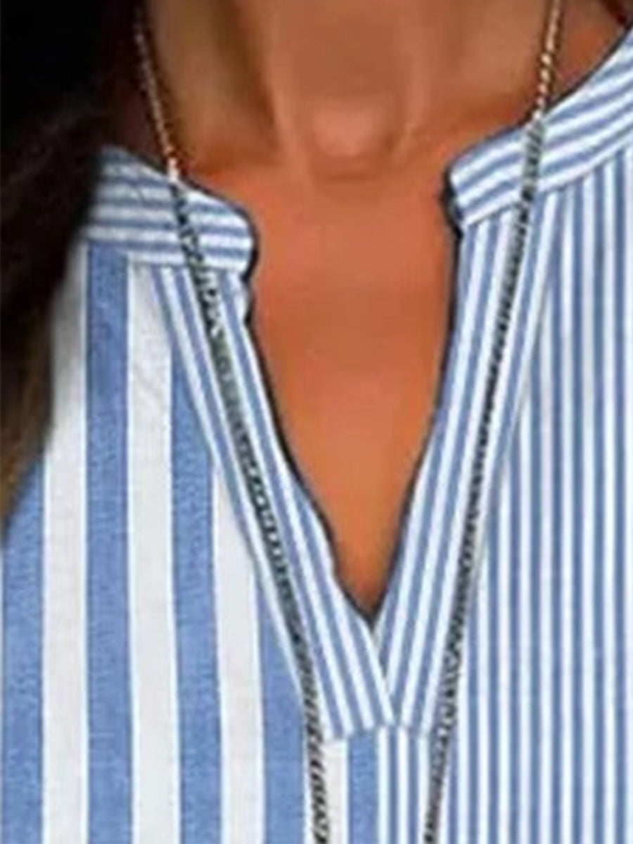 Chemise décontractée à rayures pour femme, manches longues, col cranté, coupe ample