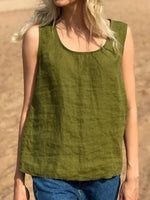 Green Casual Round Neck Solid Tank