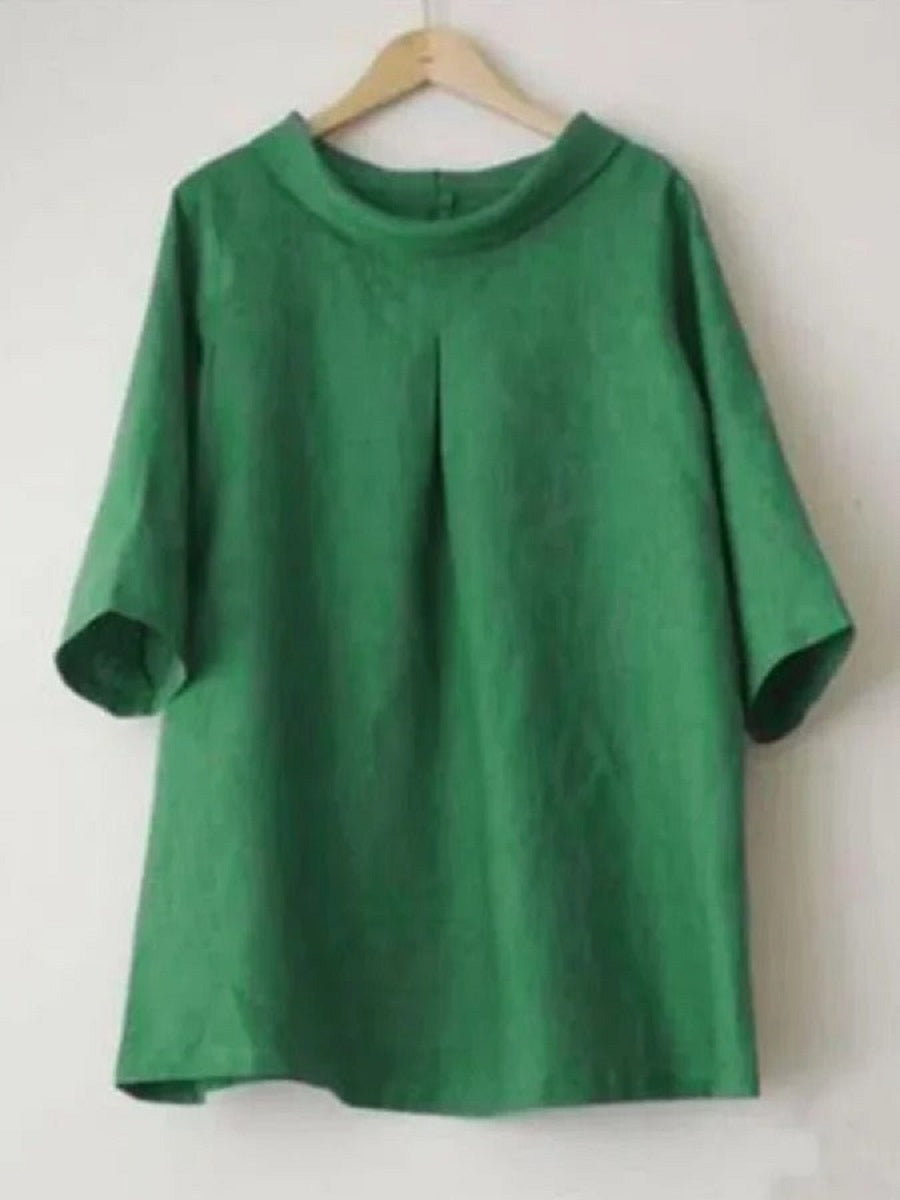 Green Casual Round Neck Solid Half Sleeve Blouse