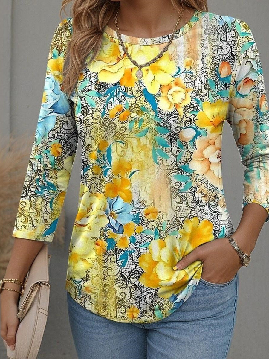 Haut jaune à col rond et manches longues