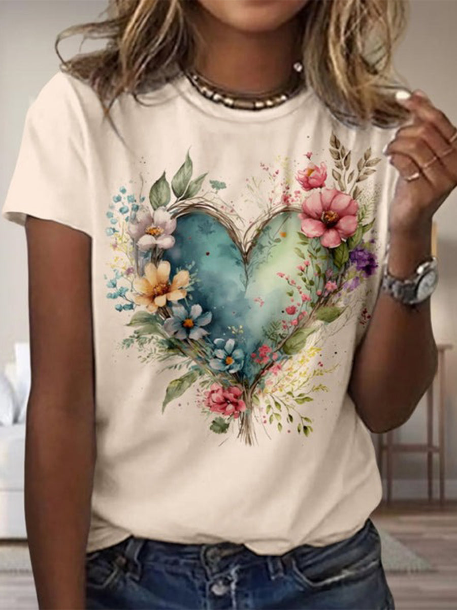 Cute Heart Printed Short Sleeve T-Shirt