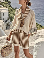 Brown 3/4 Sleeve Two Piece Set