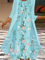 Casual Floral 3/4 Sleeves Two Piece Jacket Maxi Dress