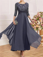 Elegant Crew Neck 3/4 Sleeve Maxi Dress
