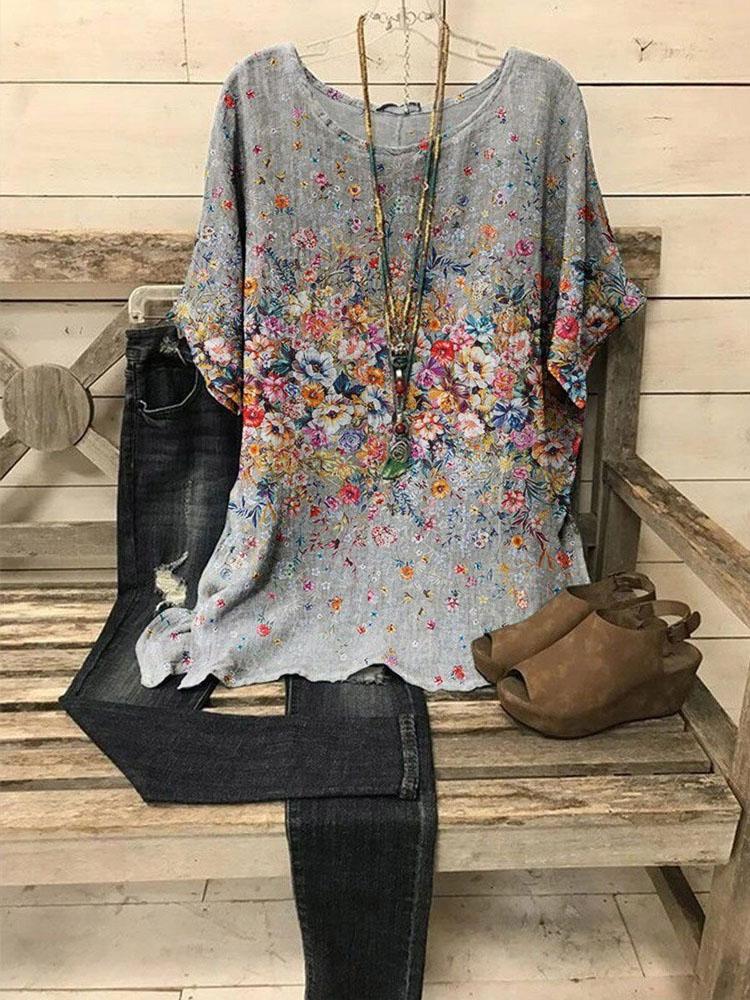 Irregular Print Short Sleeve Blouse