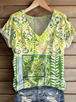 Green V-Neck Short Sleeve Top