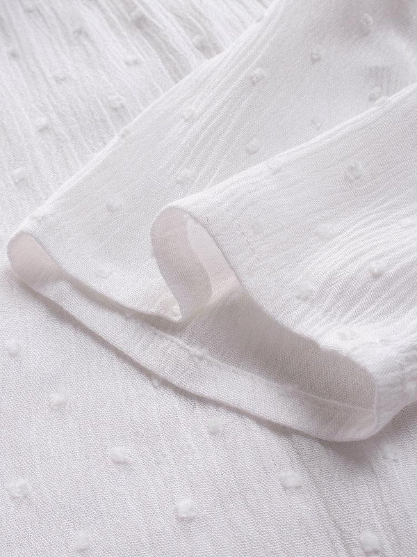 Jacquard Pleated Lace Hollow Out V-neck Plus Size Blouse