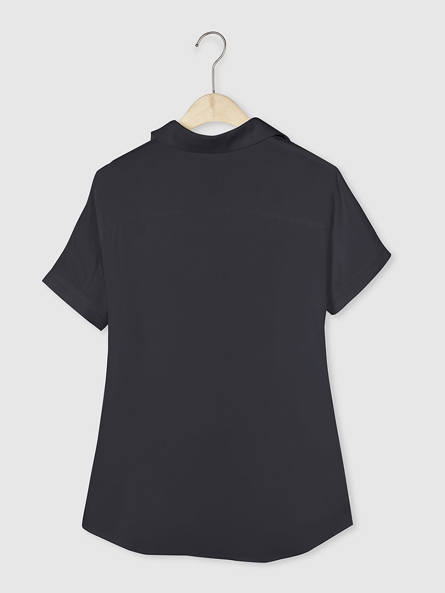 Chemise unie décontractée à col montant et manches courtes