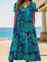 Lässiges, locker geschnittenes Midikleid mit Blumenmuster, V-Ausschnitt und 3/4-Ärmeln