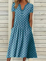 Short Sleeve Geometric Print Midi Dress