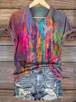 Special V-neck Short Sleeve Multicolor Top