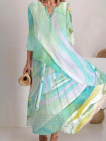 Fresh 3/4 Sleeve Green Maxi Dress