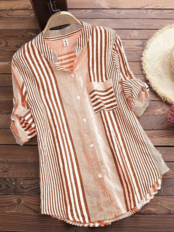 Women’s Casual Striped 3/4 Sleeve Button-Down Blouse
