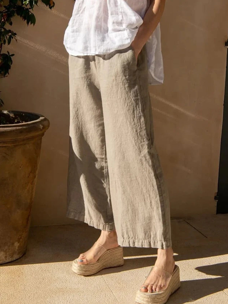 Cotton And Linen Loose Plain Pants