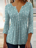 Lässiges Top mit V-Ausschnitt, 3/4-Ärmeln, Polka Dots und Streifen