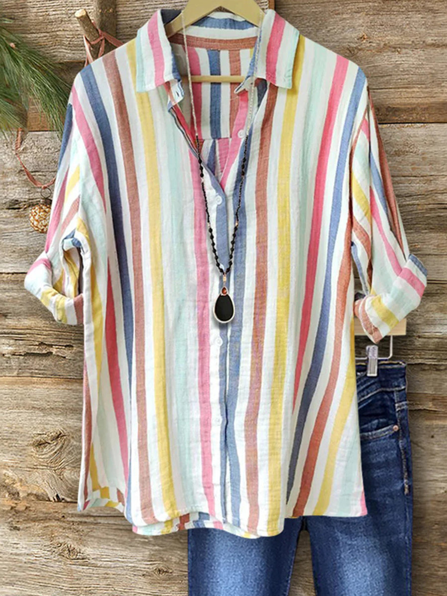 Lässiges, gestreiftes Langarmhemd mit Reverskragen