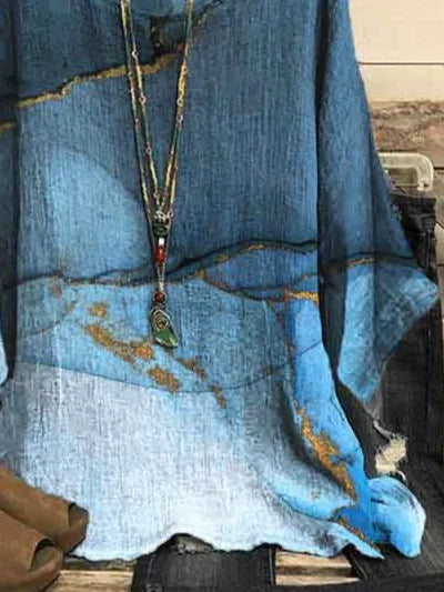 Lässige Bluse mit Rundhalsausschnitt und 3/4-Ärmeln sowie Marmormuster