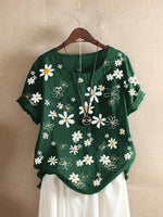 Women’s Summer Daisy Print Casual Short Sleeve Loose Blouse