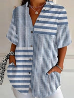 Blaues Kurzarm-Streifentop