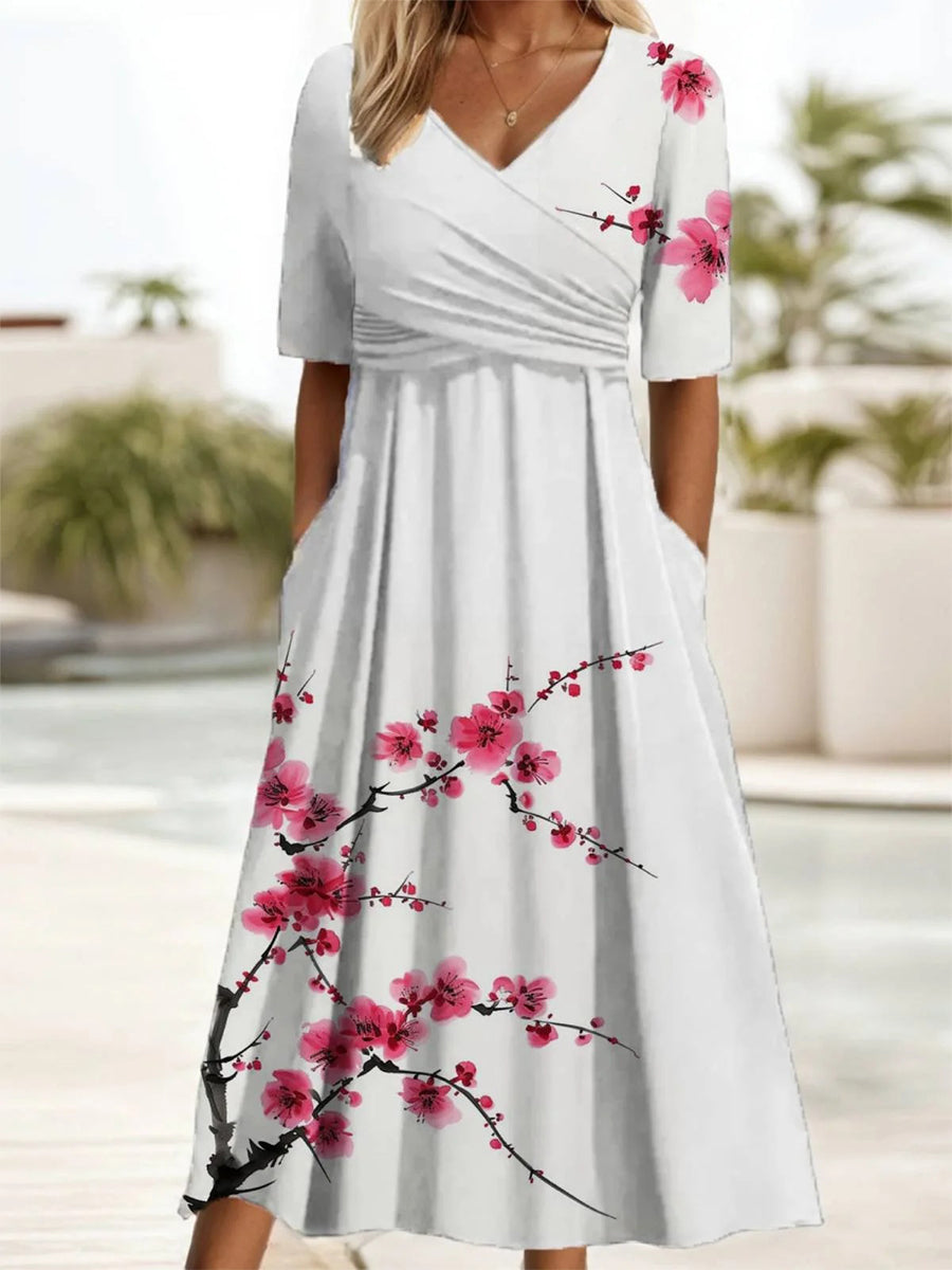 Robe d'été à manches courtes pour femme avec imprimé floral
