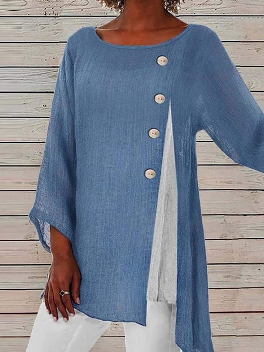 Langarmshirt in Blau mit Farbblock-Design