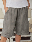 Women’s Elastic Waist Bermuda Shorts with Side Buttons