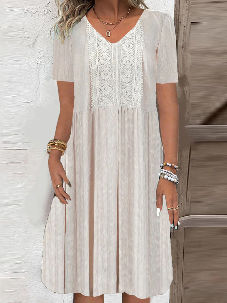 Robe midi blanche tendance à col V et manches courtes