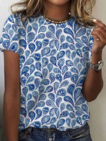 Lässiges blaues Kurzarmtop mit Rundhalsausschnitt