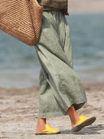 Cotton Loose Vacation Relaxed Elastic Waist Wide Leg Crop Pants