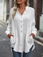 Chemisier blanc uni décontracté avec poches