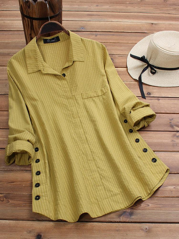 Vintage Lapel Button Long Sleeve Casual Shirt