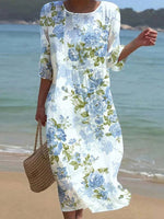 Luftiges Midikleid mit 3/4-Ärmeln und Rundhalsausschnitt