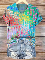 Fresh Blue V-neck Short Sleeve Top