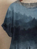 Short Sleeve Casual Printed Ombre Blouse