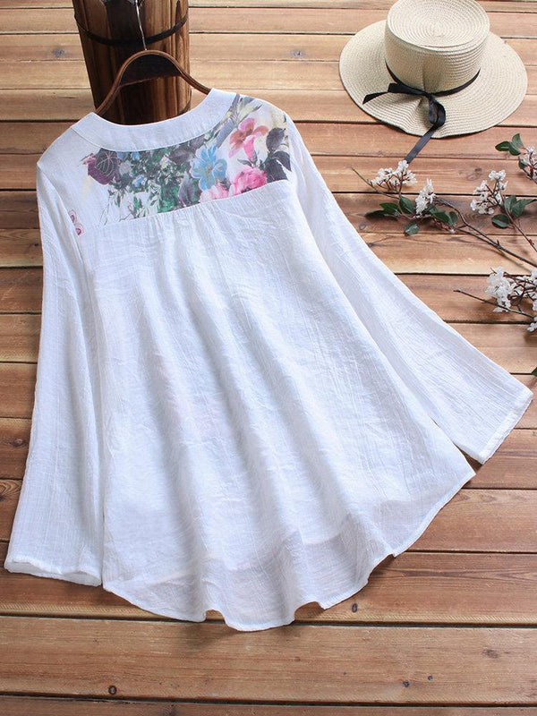 Casual V-neck Floral Print Long Sleeve Blouse