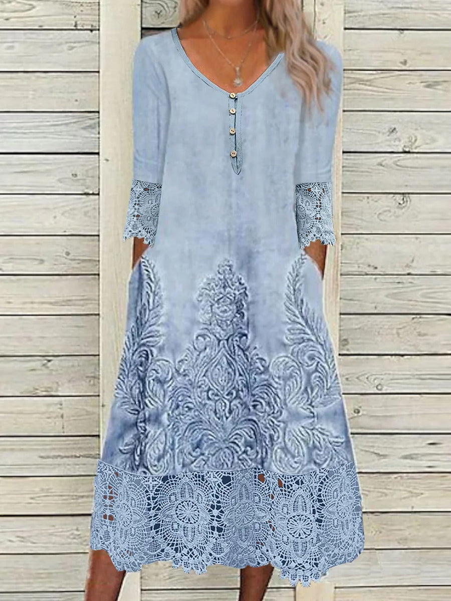 Elegantes Midikleid aus asymmetrisch bedruckter Spitze