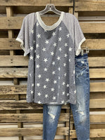 Lässiges Kurzarm-T-Shirt mit Sternen- und Streifenmuster