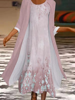 Lässiges zweiteiliges Maxikleid mit Rundhalsausschnitt und 3/4-Ärmeln