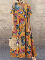 Robe maxi jaune imprimée à manches courtes