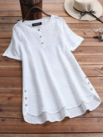 Bohemian Embroideried Short Sleeve Button Casual Blouse