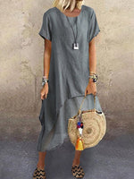 Gray Plain Cerw Neck Dress