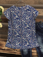 Lässige Bluse mit V-Ausschnitt und mehrfarbigem Blumenmuster