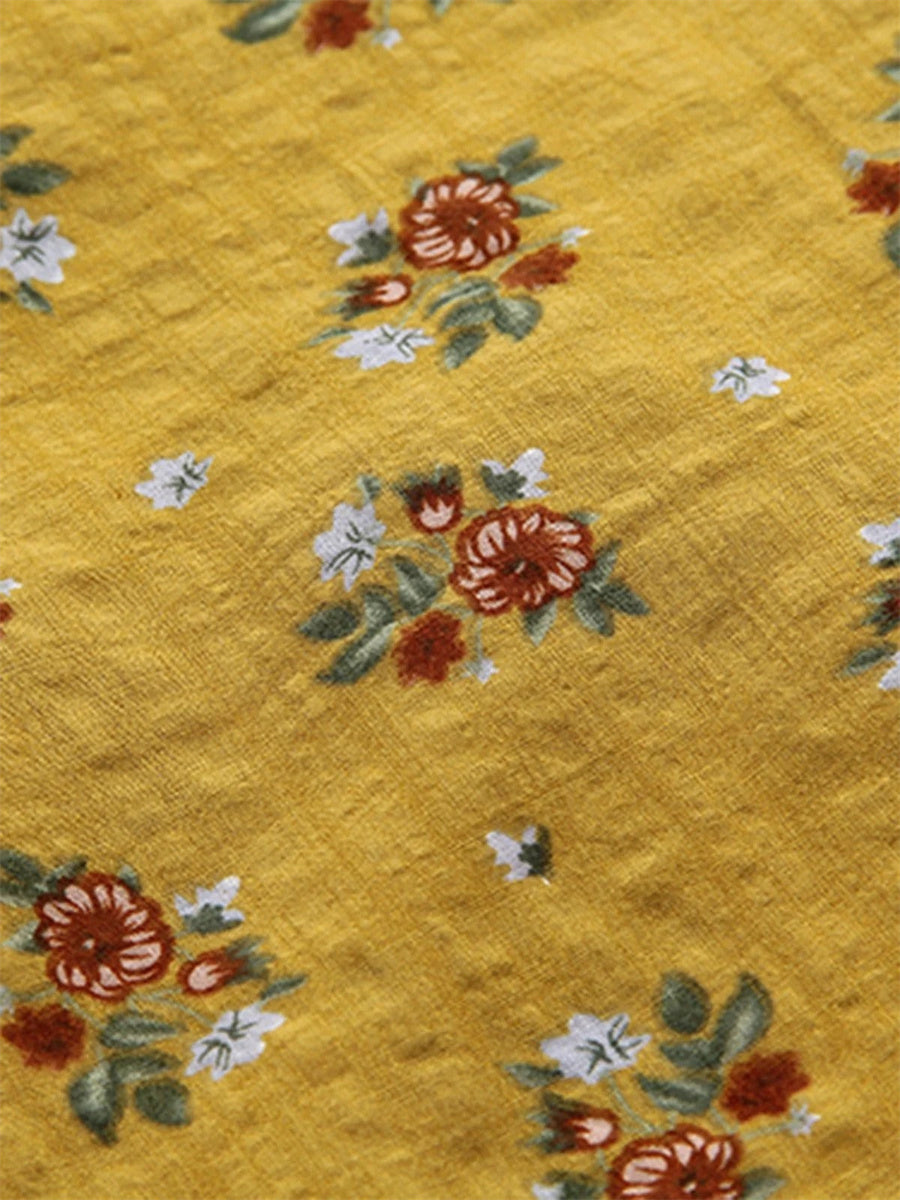 Floral Print Balloon Sleeve Crew Neck Casual Cozy Blouse