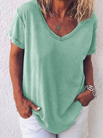 Women’s Casual V-Neck Short Sleeve Summer Loose T-Shirt