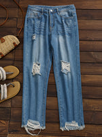 Jean déchiré et usé élégant avec ourlet effiloché