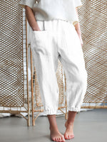 Lässige, schlichte, lockere Cropped-Hose mit Taschen